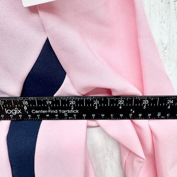 Vintage Olivia Matthews Jacket Women Size 14P Light Pink Navy Collarless Blazer - Picture 7 of 9